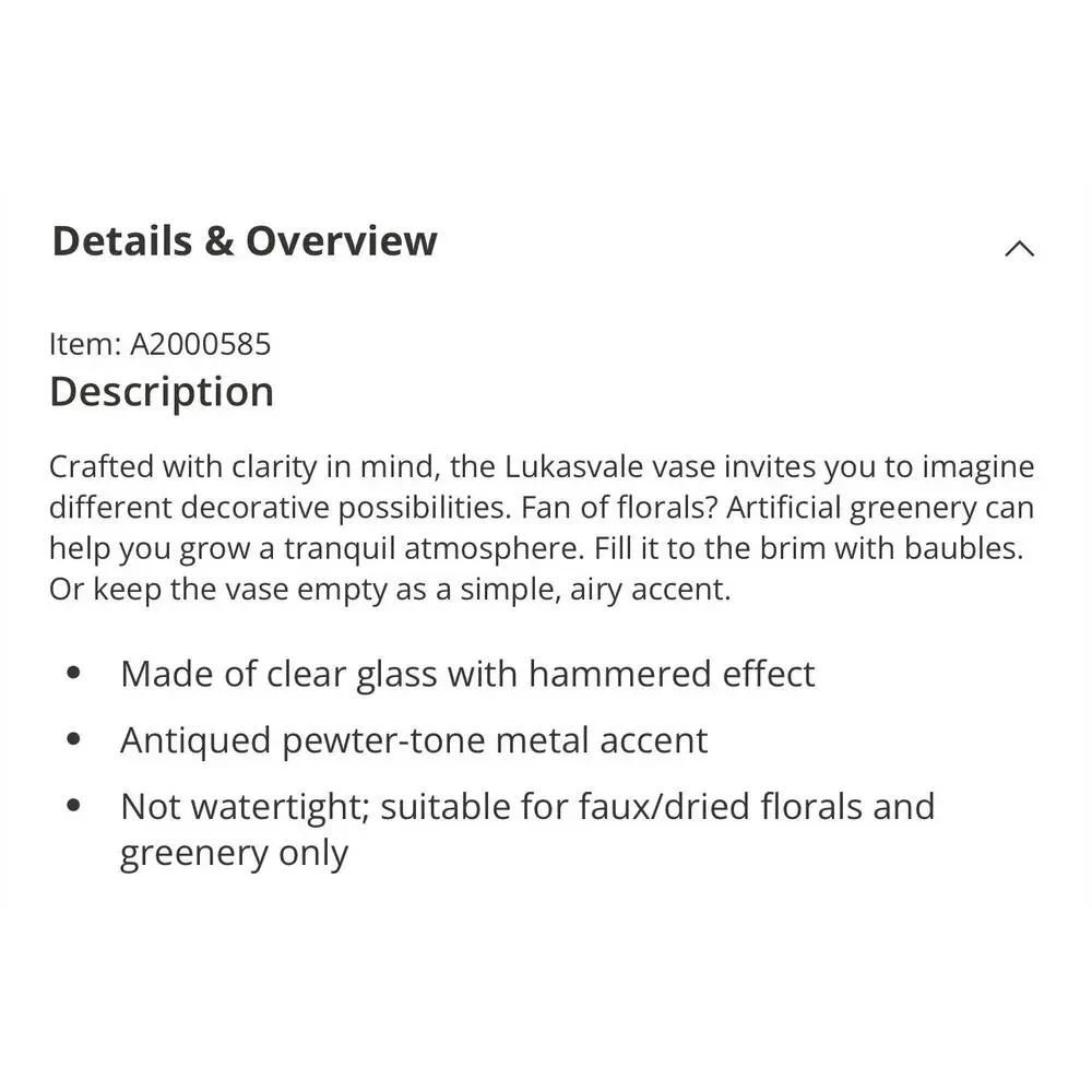 Lukasvale Large Vase, Clear Hammered Antiqued pewter-tone, NWT